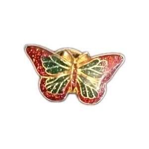 Red Gold and Green Butterfly Pin 1 Inch x 0.5 Inch